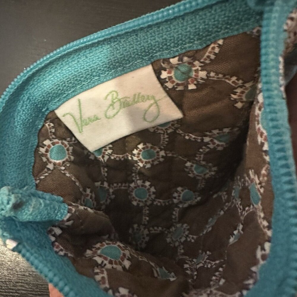 Vera Bradley TOTALLY TURQ COIN Purse Blue And Brown Zipper Pouch Bag - Picture 4 of 6
